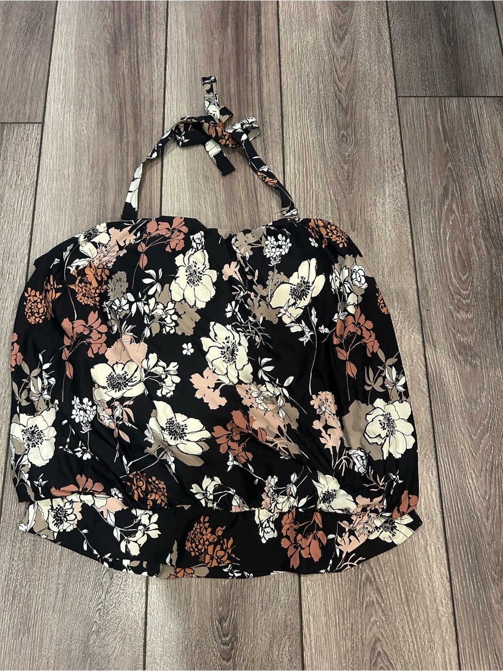 Sea Angel Black Floral Swim Top with Cream Lining 3X